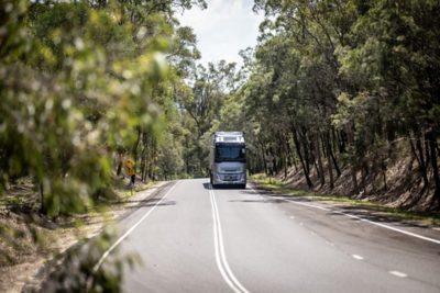 Close-up image of Volvo truck grille