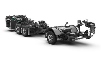 Studio image of a Volvo B13R coach chassis with Euro 6 compliant powertrain 