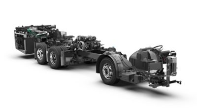 Studio image of a Volvo B13R coach chassis with Euro 6 compliant powertrain 
