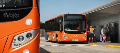 Two Volvo B8RLE Evora at a bus terminal