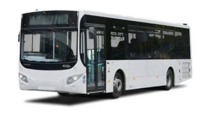 A front and side view of Volvo B8RLE Evora