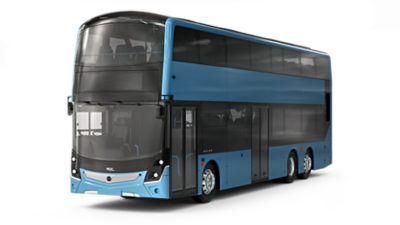 Studio image of a Volvo BZL Double Decker Electric – MCV city bus
