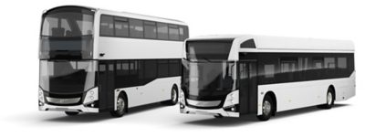 Two Volvo BZL Electric, one double-decker and one single-decker.