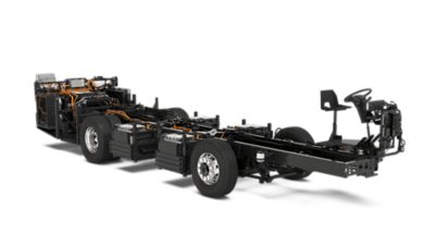 Studio image of a Volvo BZR Electric 4x2 coach chassis
