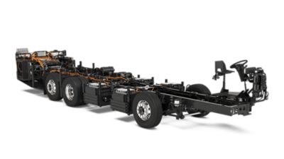 Studio image of a Volvo BZR Electric 6x2 coach chassis