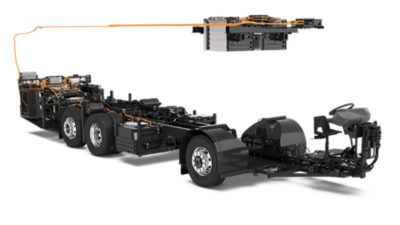 The chassis of two electric Volvo buses 