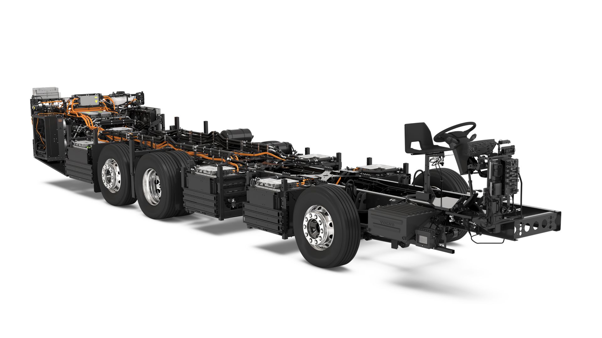 Studio image of a Volvo BZR Electric coach chassis