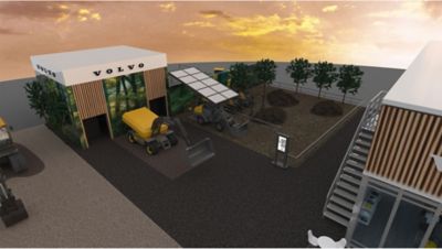 A draft rendering of the electric area of the Volvo CE CONEXPO-CON/AGG 2023 booth.