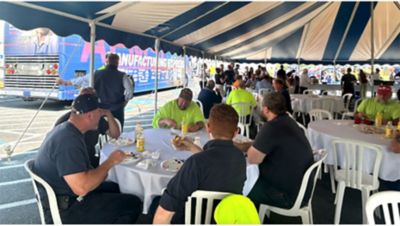Volvo CE employees gather to celebrate 50 years of manufacturing at their North American headquarters in south central Pennsylvania.
