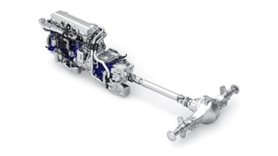 Studio image of the Volvo D11 Euro 3-5 engine powertrain