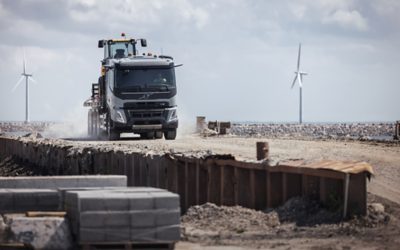 Volvo FMX driving on a gravel road