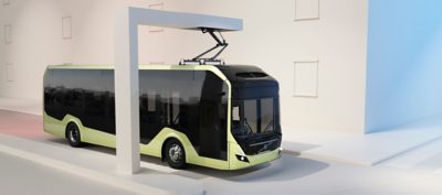 Picture showing the charging af a Volvo BZL Electric bus using an OppCharge pantograph.