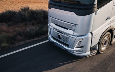 Close up of Volvo FH Aero driving on road