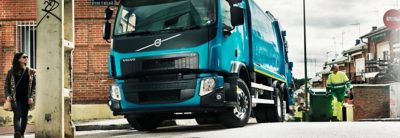 Volvo FE CNG waste truck in the city