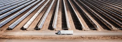 Volvo FH Aero in the middle of a big solar power plant