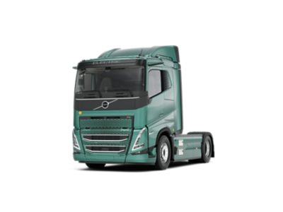 Volvo FH Electric truck shown in a clean studio setting from a front three‑quarter angle.