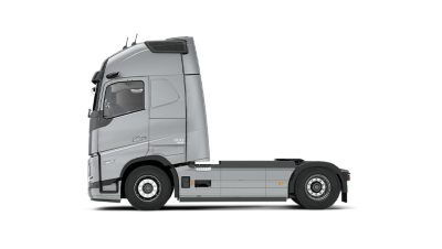 Side view of a Volvo FH truck chassis on a clean white background.