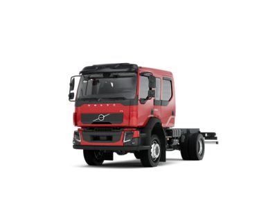 Widok studyjny z przodu i z boku czerwonego Volvo FL.