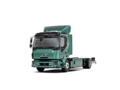Volvo FL Electric truck shown in a clean studio setting from a front three‑quarter angle.