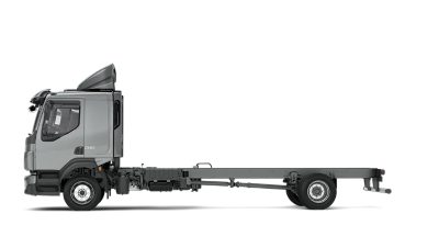 Side view of a Volvo FL truck chassis on a clean white background.