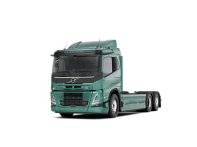 Volvo FM Electric truck shown in a clean studio setting from a front three‑quarter angle.