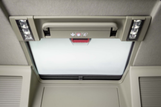 The Volvo FM roof hatch provides light from above.