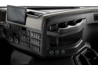 Volvo FM controls and storage accessible for the driver