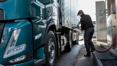 Volvo FM gas-powered truck - at fuel station