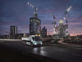 Volvo FMX electric truck in the city