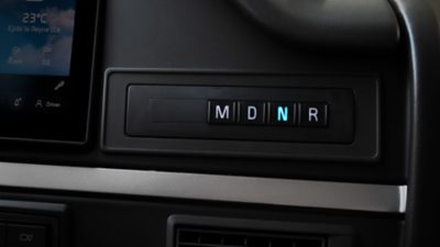 Close-up of I-Shift gear selector buttons