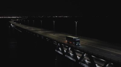 Volvo Truck on Highway in the Night Time