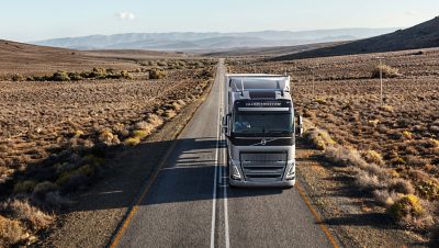 Volvo FH Aero driving on a bridge, side view