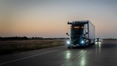 Volvo Autonomous truck at dusk