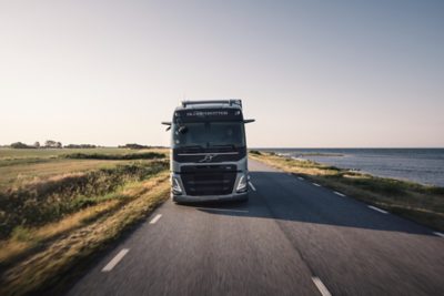 Volvo FH viewed from the front on an airfield, with camera monitor system