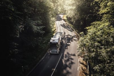 Close-up image of Volvo truck grille