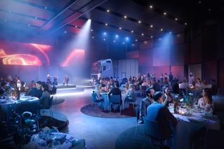 Artist impression van de evenementenhal in World of Volvo